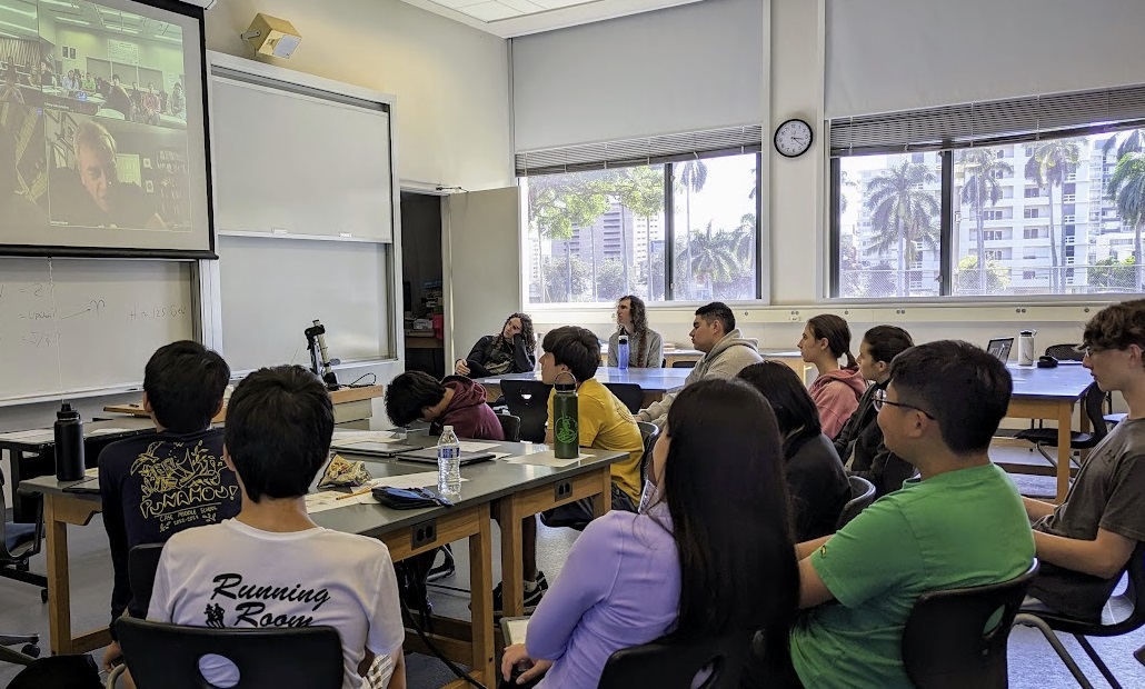 Hawaii students participating in a 2024 masterclass videoconference.